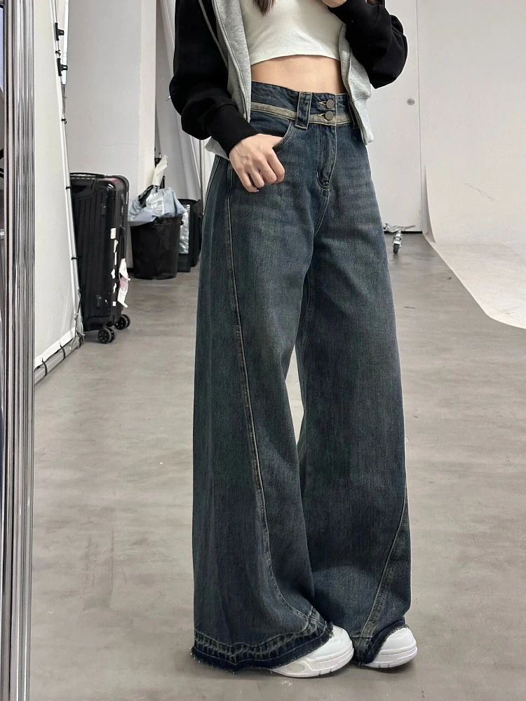 

Woman Wash Jeans Floor-Length Denim Tie-dyed Pants Wide Leg Trousers Low Waist Sweatpants Cargo Classical Pants Bell Bottoms