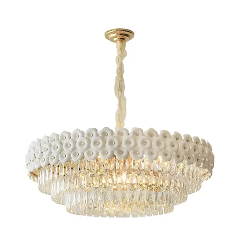 

French rose romantic princess room chandelier light luxury American warm living room bedroom dining room crystal bed