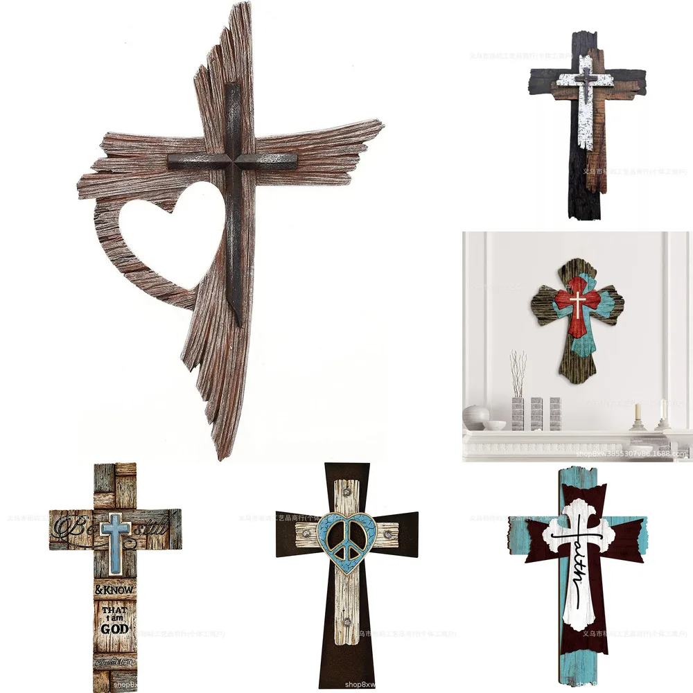 Wooden Cross Wall Decor Rustic Christian Cross Religious Wall Art Distressed Wood Farmhouse Church Prayer Room Easter Home Decor