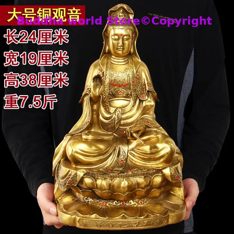 2025 home office protective-efficacious Mascot the Goddess , Guan yin Bodhisattva GOLD copper statue sculpture Decoration