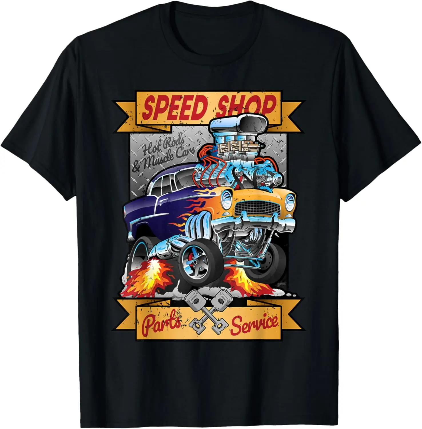 Retro Speed Shop Hotrod Classic Muscle Car Cartoon Graphic T-Shirt 100% Cotton Trendy Y2K Short-Sleeve Tee – Soft, Quick-Drying,  Wrinkle Resistant Light Cotton Graphic Tshirt Soft Stretchy Casual Summer Short Sleeve