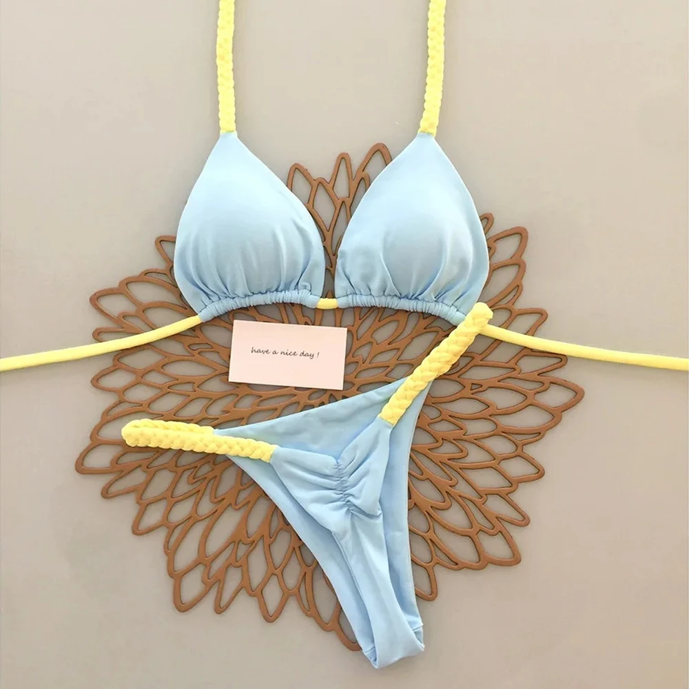 

Сексуальный женский купальник 2026: комплект бикини из двух частей, однотонный, для летнего пляжного отдыха