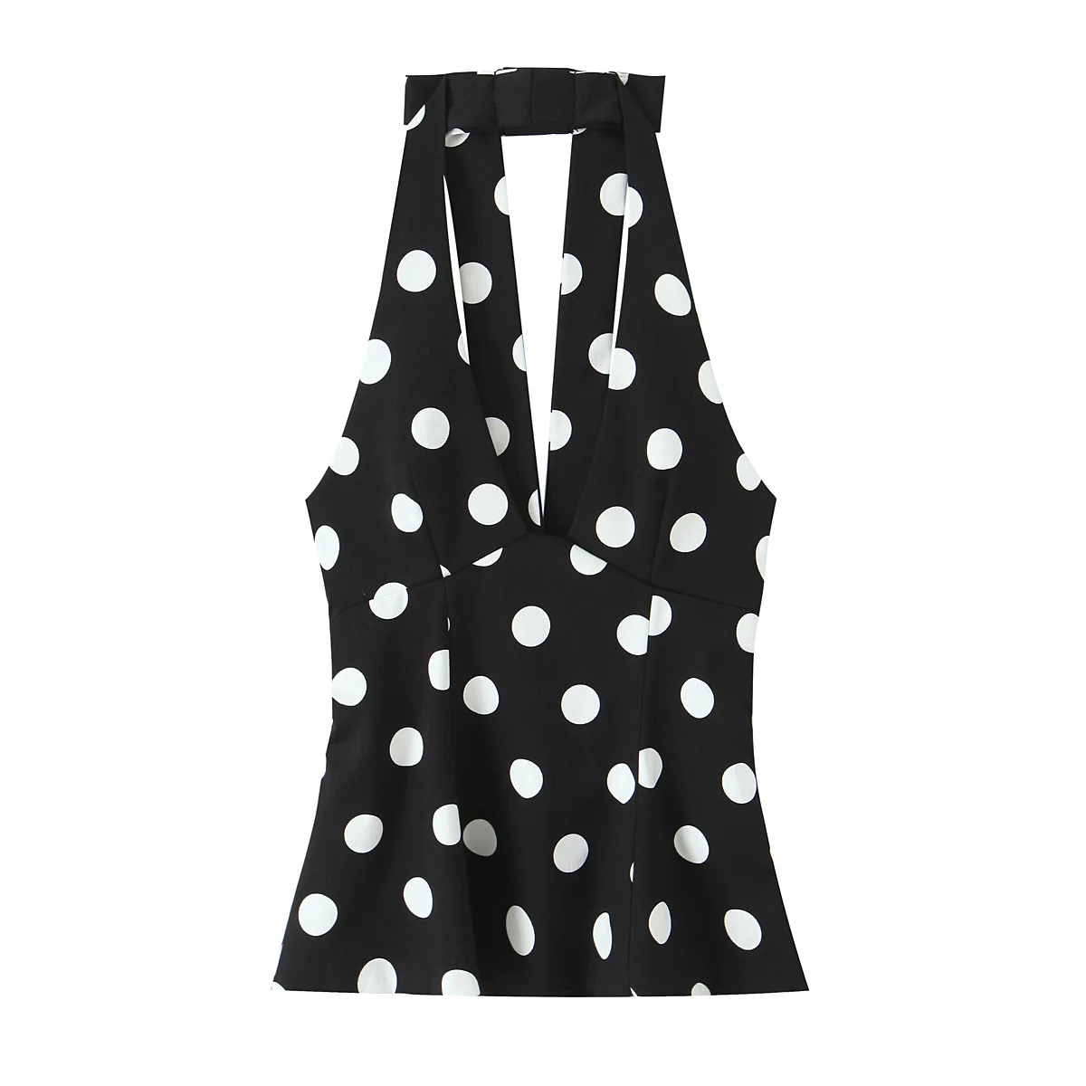 HH été femme noir à pois dos nu nœud décoration cou licou gilet hauts mode femmes sans manches dos nu Sexy hauts