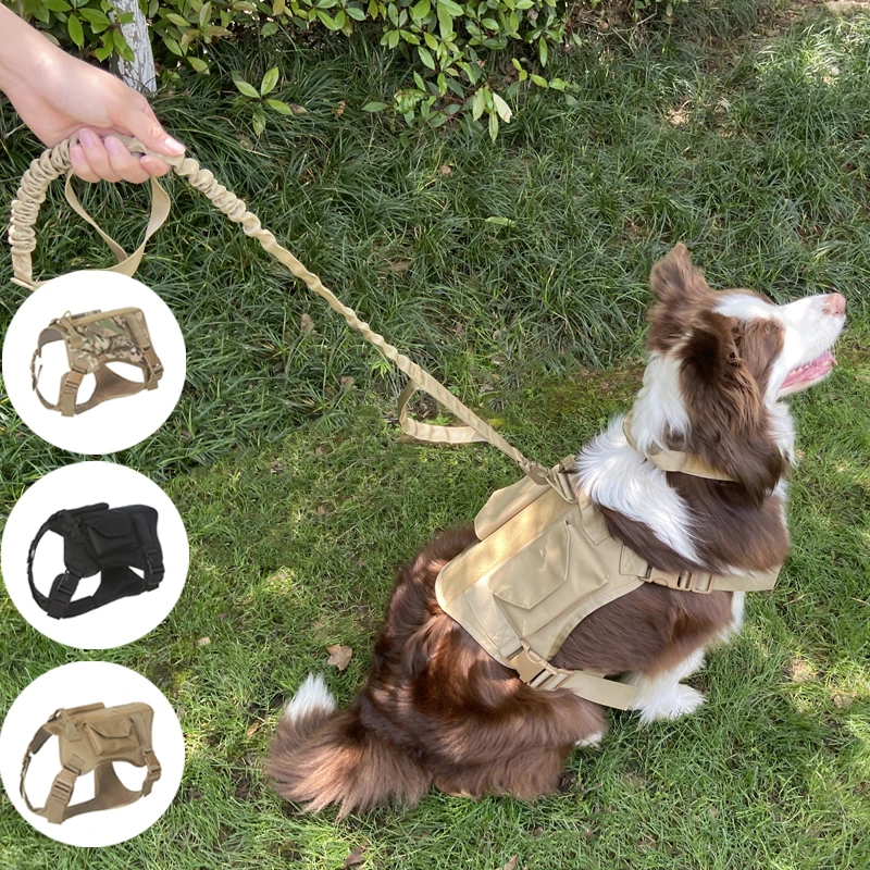 Reflective Large Dog Leash Tactical Vest Elastic Tightness Small Cat Harness set Double Pet Use Medium Dog Harness Accessories