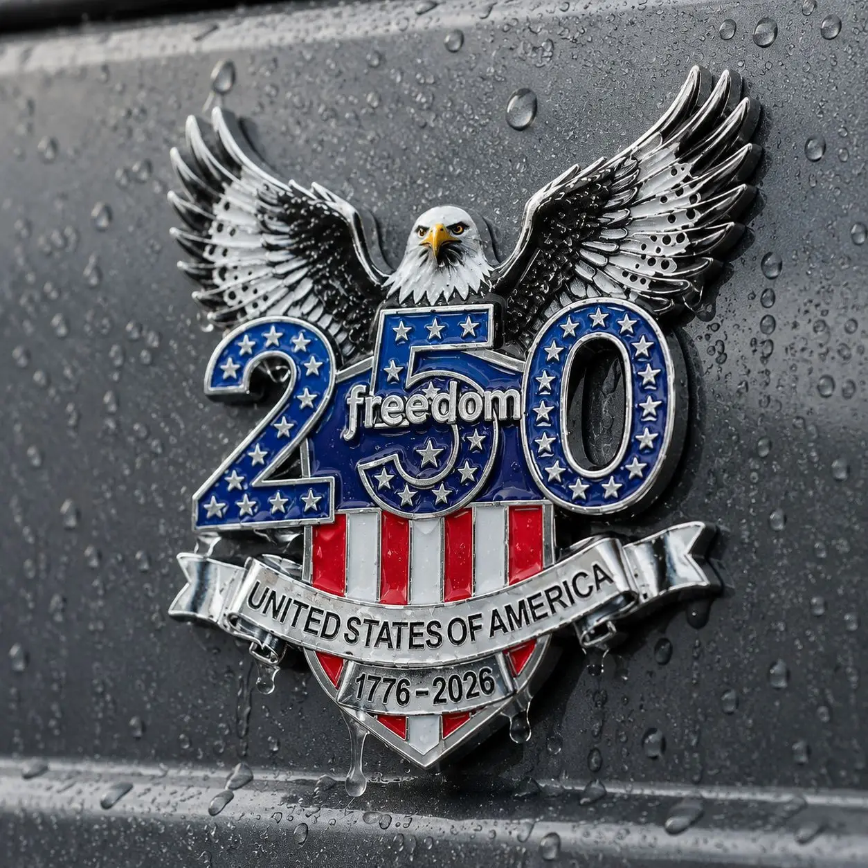 Hot Sale 250th USA Freedom Eagle Metal Car Emblem, 1776-2026 American Flag Eagle 3D Badge Sticker