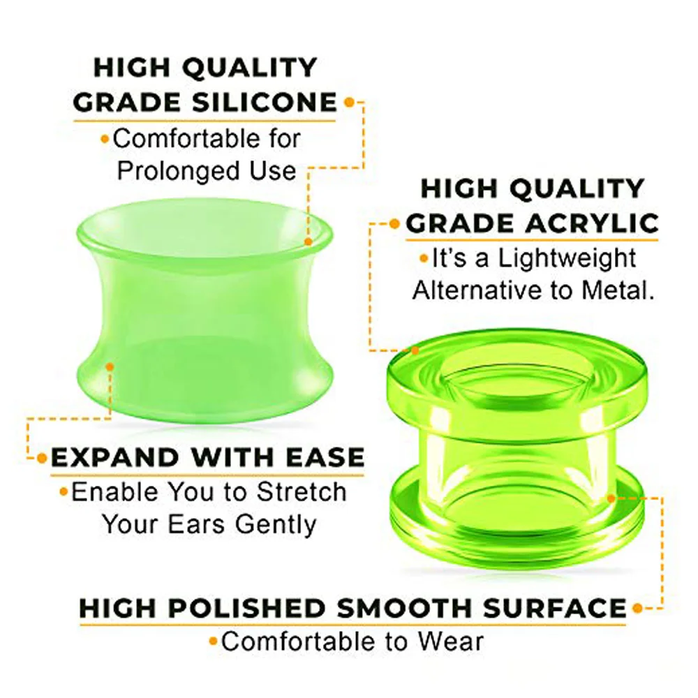 Acrylic Silicone Double Flared Saddle Piercing Jewelry Stretched Ear Plugs Earring Lobe Acrylic External Flesh Tunnel Green - view 4