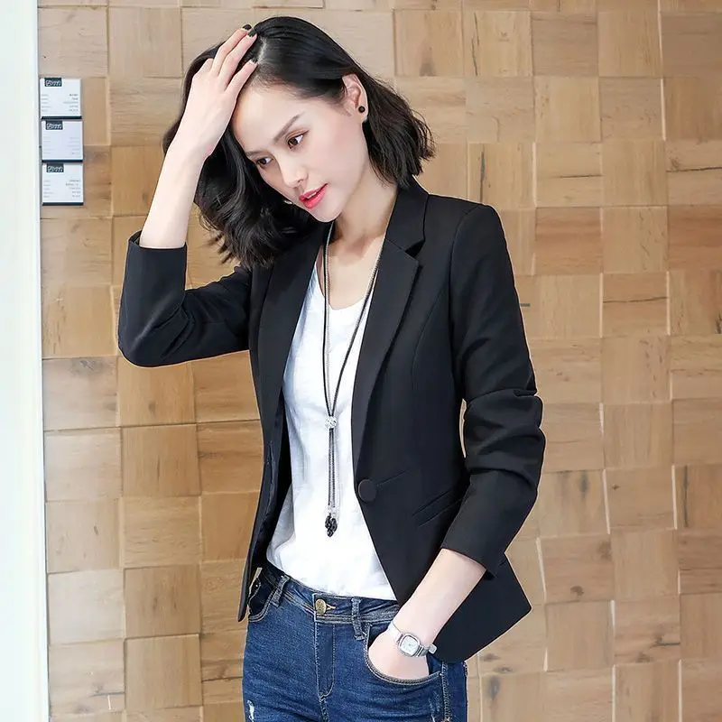 بدلة نسائية ضيقة مناسبة للربيع والصيف النسخة الكورية من Jaet Long Sve بزر واحد للإغلاق Ele irt