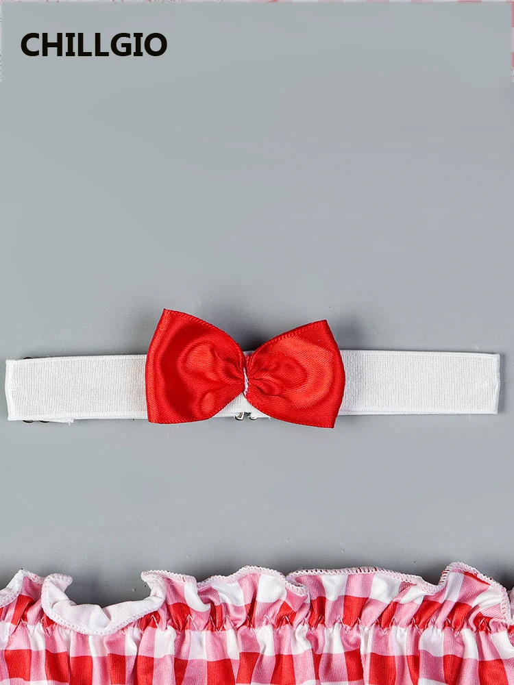 CHILLGIO النساء الأحمر شبكة تنورة مجموعة موضة بلوزات حمالة مثير ثونغ خادمة تأثيري المثيرة الملابس الداخلية مثير الكبار لطيف موحدة الصدرية مجموعة