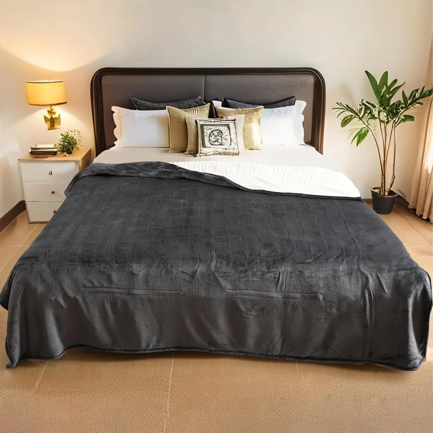 

Full Size Electric Heated Blanket, 72x84 Flannel, 10 Heat Levels, Auto Shut Off, Washable Dark Grey