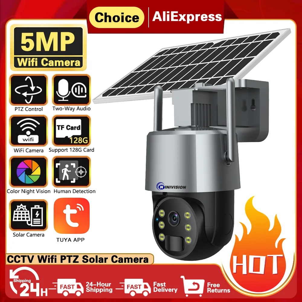 Telecamera PTZ TUYA WIFI da 5mp con telecamera di sicurezza a pannello solare WIFI PIR Motion Detection sorveglianza con Smart Life Home Camer