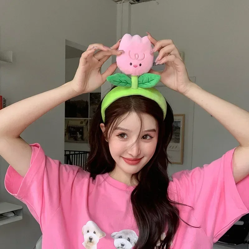 Niedliche Tulpen-Blumen-Haarspange, Cartoon-Raupe, Gesichtswasch-Stirnband für Erwachsene und Kinder, kreative lustige Fotografie-Haar-Accessoires