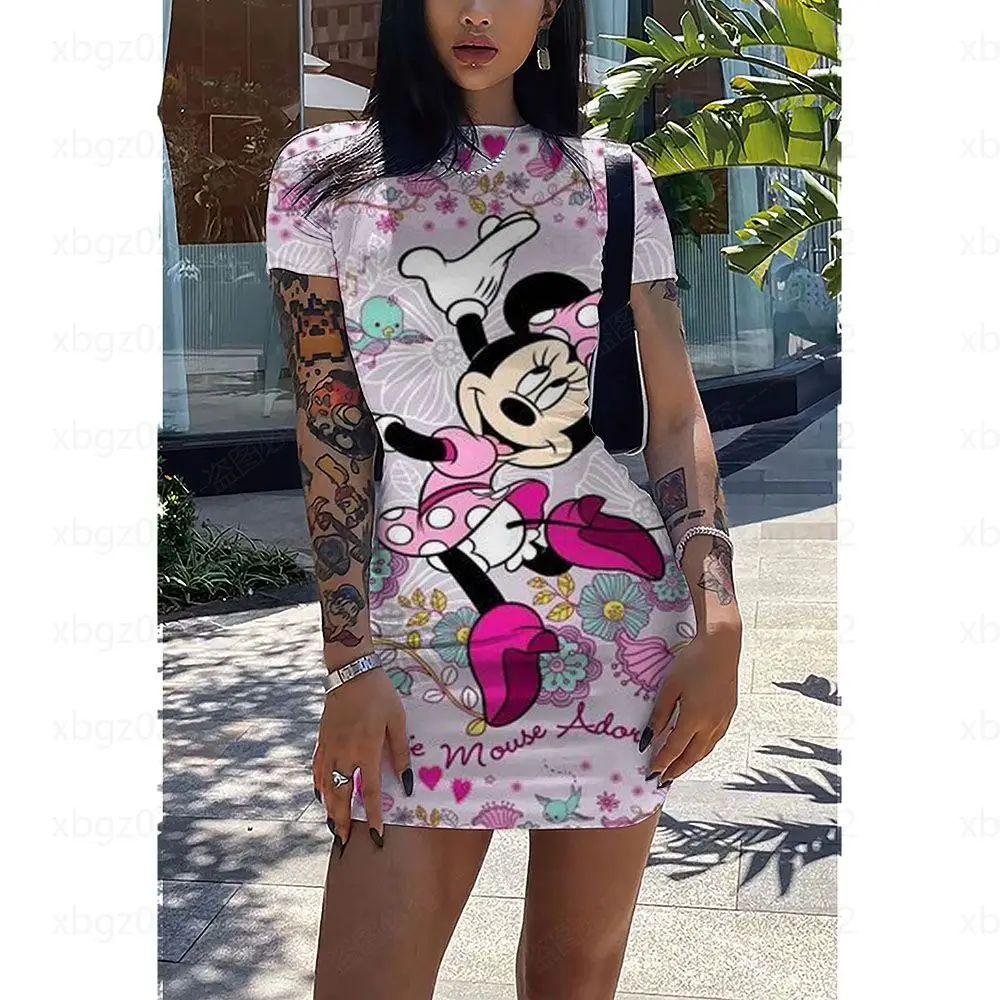 

Casual Cartoon Elegant Dresses for Women 2022 Y2k Print Fashion Tight Sexy Dress Women's Summer Dress Slim Fit Minnie Mouse Top