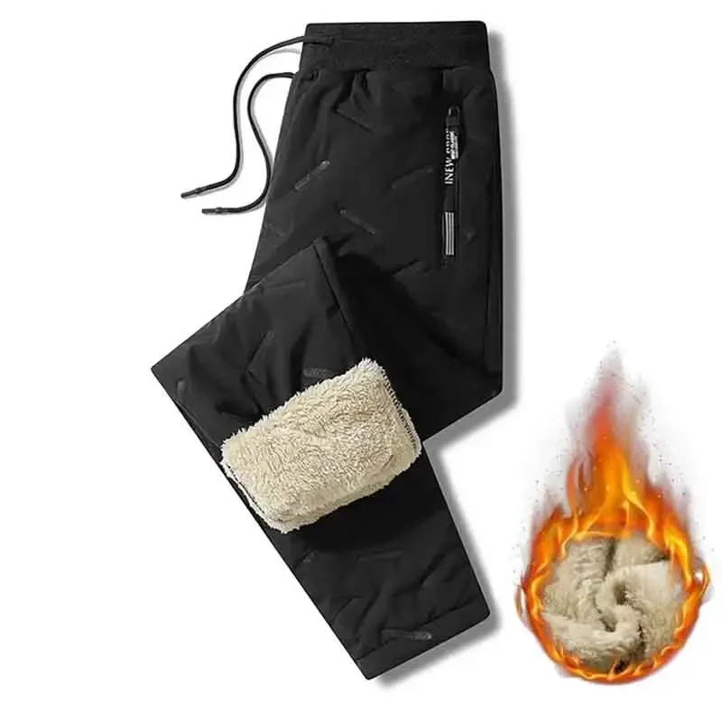 Men's Winter Sweatpants Plush Thick Fleece Lambswool Thermal Casual Waterproof Windproof Warm Cotton Trousers