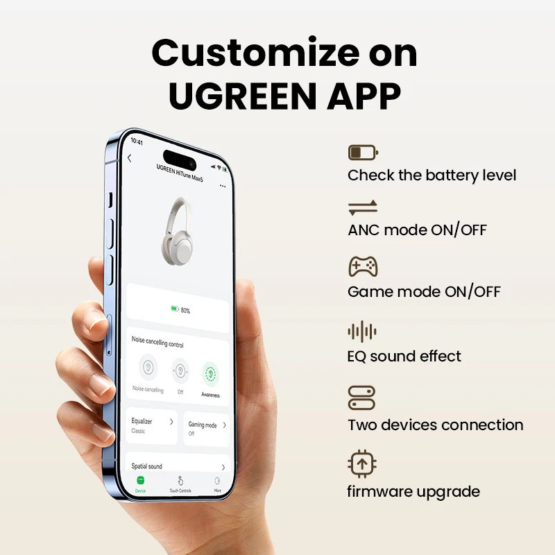 UGREEN HiTune Max5 Hybrid Active Noise Cancelling Headphones Hi-Res Sound Bluetooth Headphones Multipoint Connection