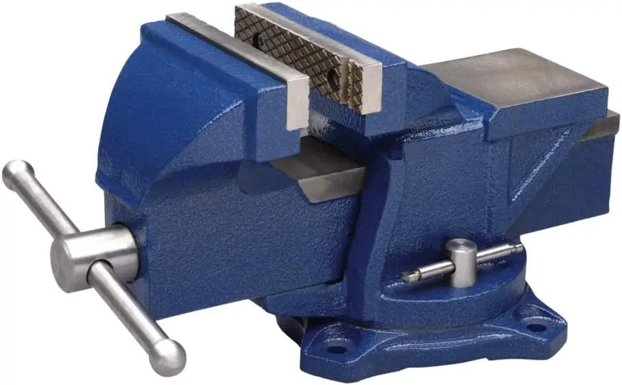 

4-Inch Bench Vise with Swivel Base, Hardened Steel Jaws for Secure Grip in Home Workshops