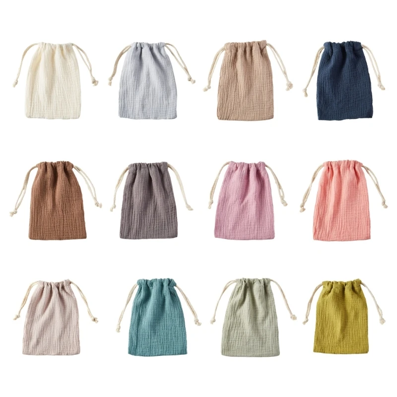 Convenient Double Layer Drawstring Bag Cotton Baby Storage for Storing Drool Cloths Easy Attach to CribsStrollers