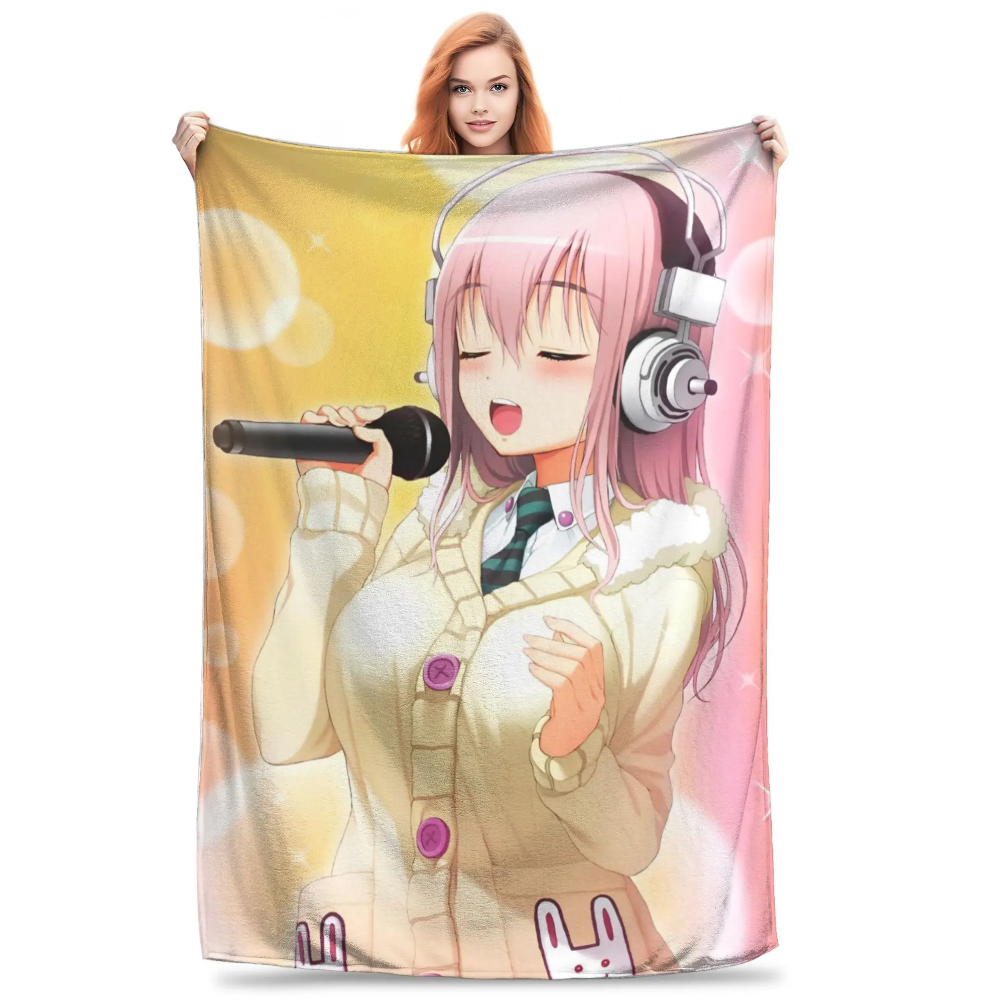 

Одеяло с комиксами Super Sonico для девочек-певицы, фланелевое потрясающее теплое одеяло для кровати, дивана, весна-осень