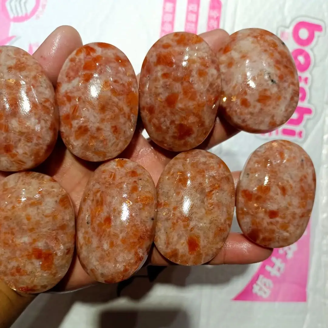5A+ 100% Natural Golden Sunstone Palm Stone Gemstone Oval Smooth Polished Palms Reiki Healing Chakra