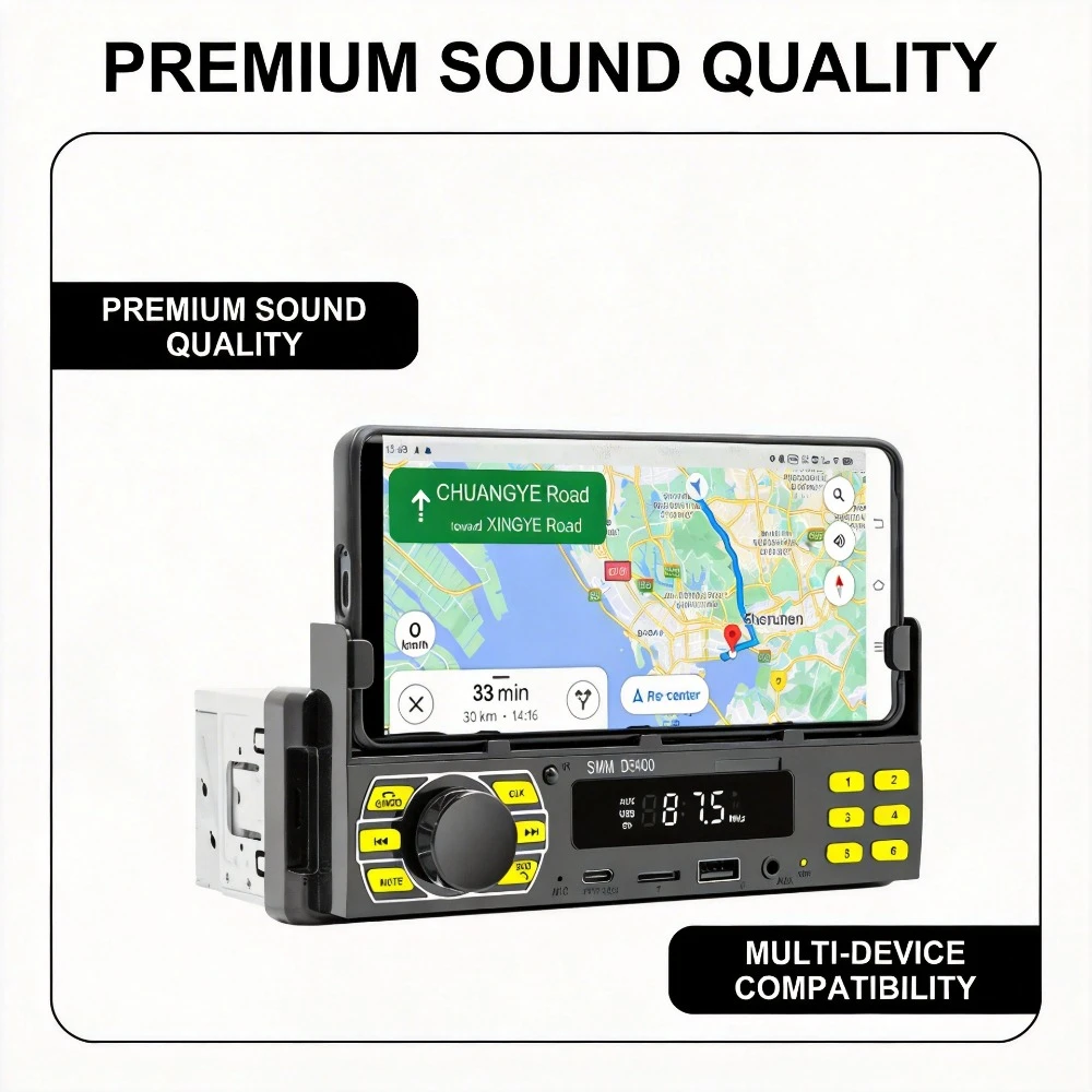 

l1Din Car Radio, Bluetooth Autoradio, Carplay MP3 Player, USB AUX APP, Audio Stereo Receiver with Wiring