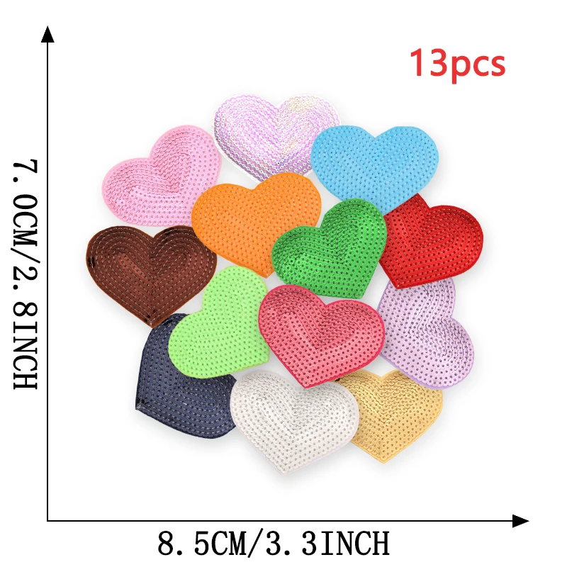 13 stücke Stern Eisen auf Patch für Kleidung Kinder viel niedlichen Glitzer Herz Aufkleber Pack Pailletten Stoff Sets nähen Jacke Mochila DIY groß – Detail 2