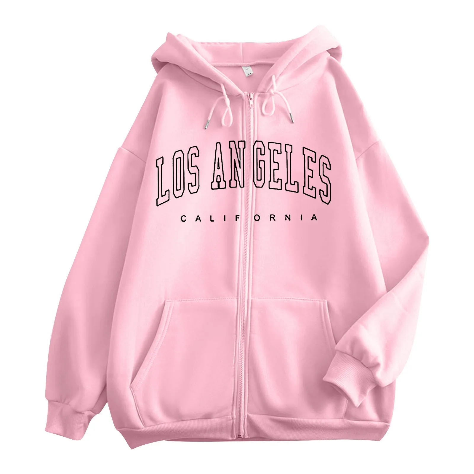 

Los Angeles Letter-Printed Women'S Sweatshirt Drawstring Long Sleeve Zipper Pocket Hoodie Loose Casual Fashion Hoodie