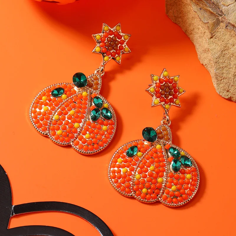 Creative Halloween earrings fashionable design fruit pumpkin inlaid diamond stud earrings