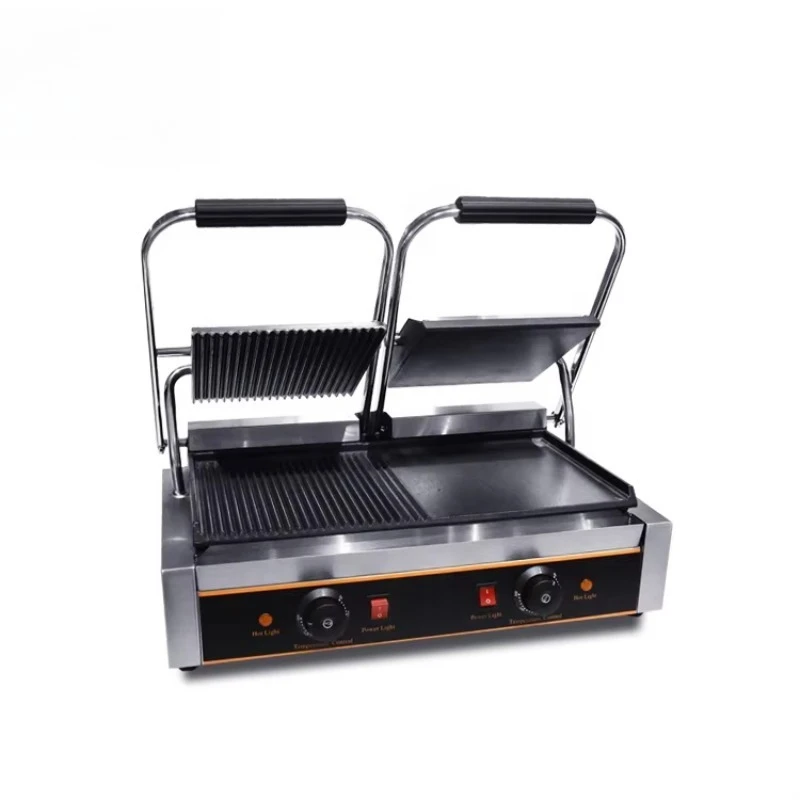 Commercial Restaurant Custom 3.6KW Double Pressure Cast Iron Plate Grill Stainless Steel Electric Sandwich Panini Griddle