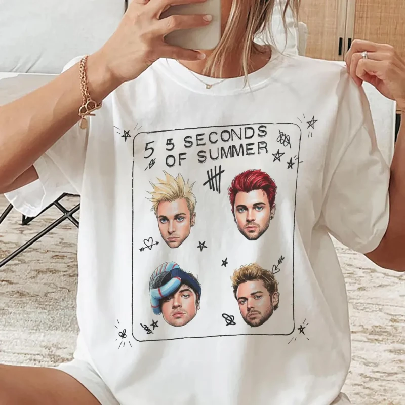 5SOS T-shirts, 5 Seconds of Summer retro T-shirts, concert tour T-shirts, fan gifts Couple cotton streetwear  shirts for women