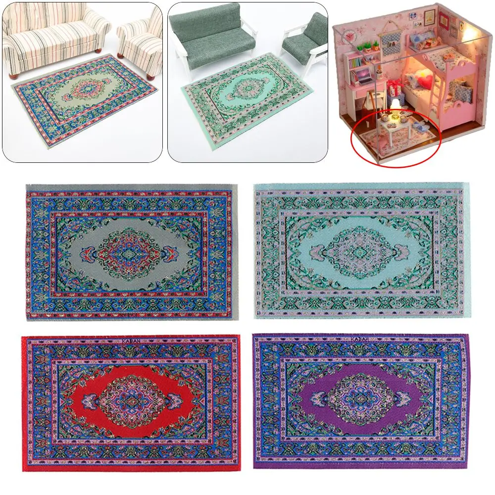 1:12 Scale Mini Turkish Style Thread Mat Floor Coverings Dollhouse Carpet Eyes Of Persia Miniature Woven Rug Doll Accessories