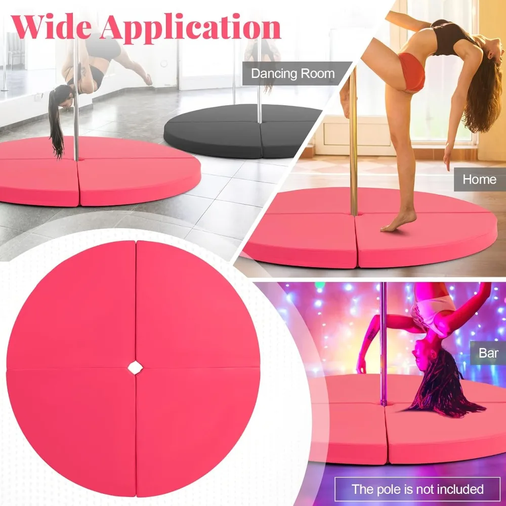 Pole Dance Mat, Foldable Round Crash Mat with EPE Foam Padding & PU Cover, Protective Fall Safety Cushion for Home
