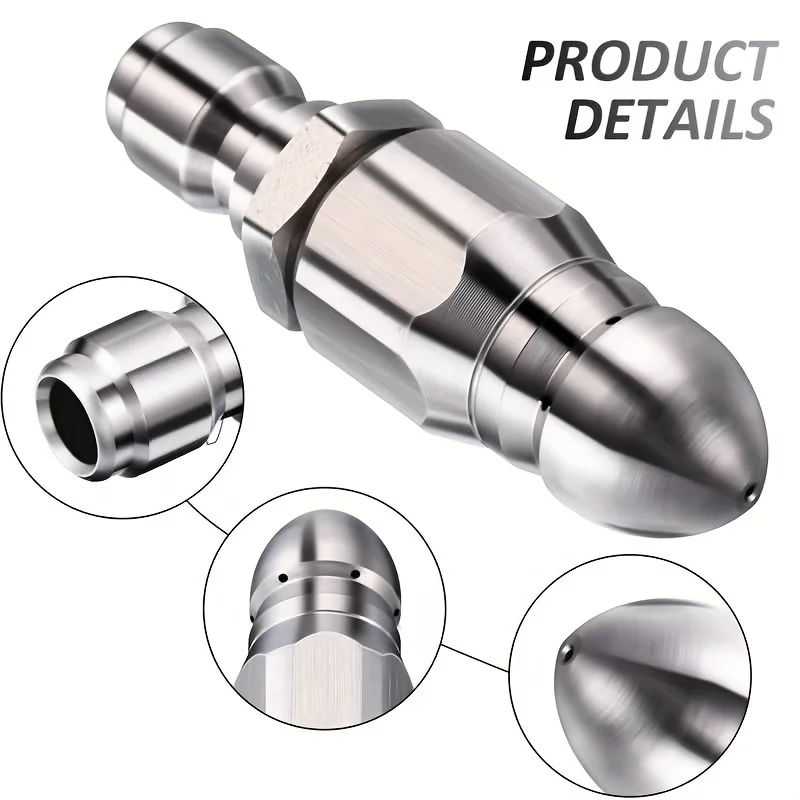 1pc Sewer Pipe Unblocking Stainless Steel High-pressure Nozzle Stainless Steel Quick-connect 1/4 Pipe Cleaning Rotating Nozzle