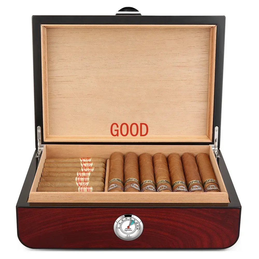 Cigar Humidor With Hygrometer Humidifier Vintage Elegant Cigar Humidor Fit For 48pcs Cedar Wood Cigar Humidor Box Piano Paint