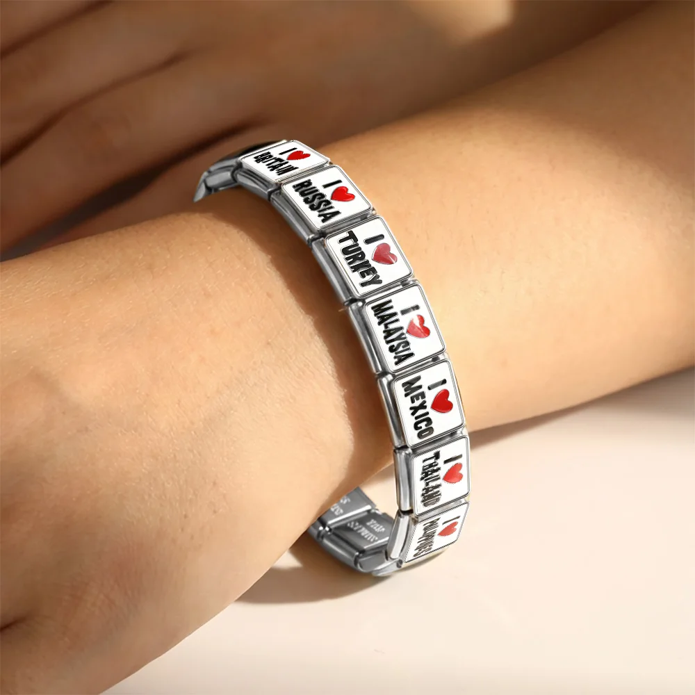 GEMOSA Love Country Reise-Souvenir Klassischer Elastischer Charm-Anhänger Passend für 9mm Armband Edelstahl Italienische Herstellung DIY-Schmuck – Detail 6