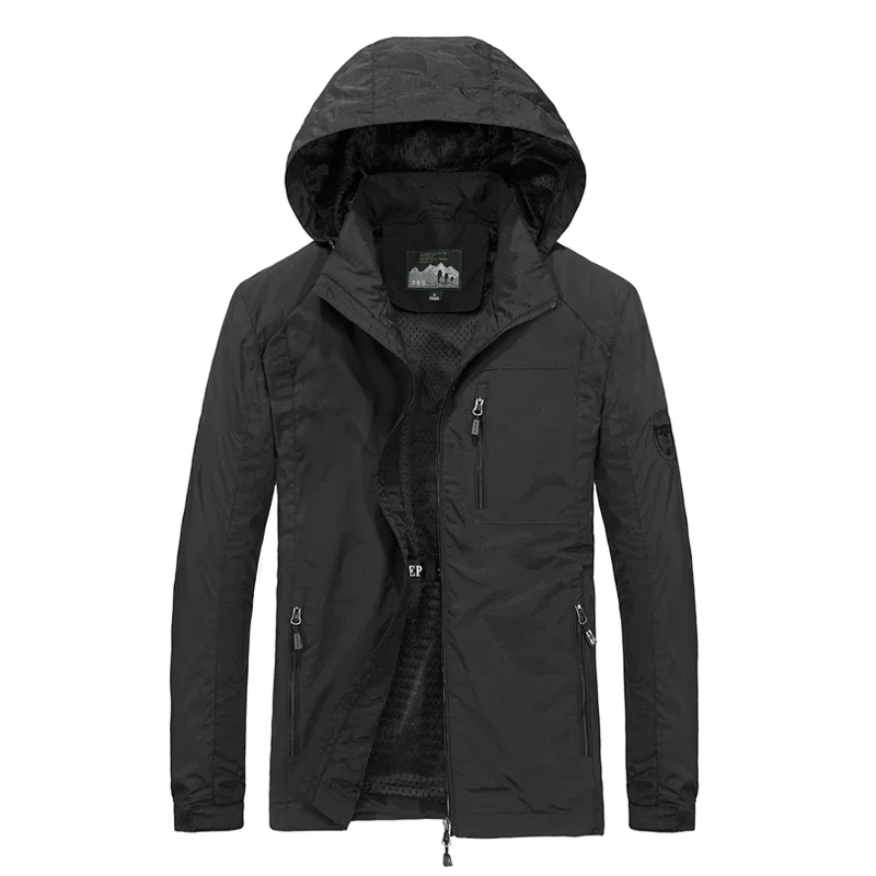 Outdoors Thin Style Men Coats Autumn Winter Casual Simplicity Comfort Breathable Tops New Solid Fashion Removable Hat Jacket Men