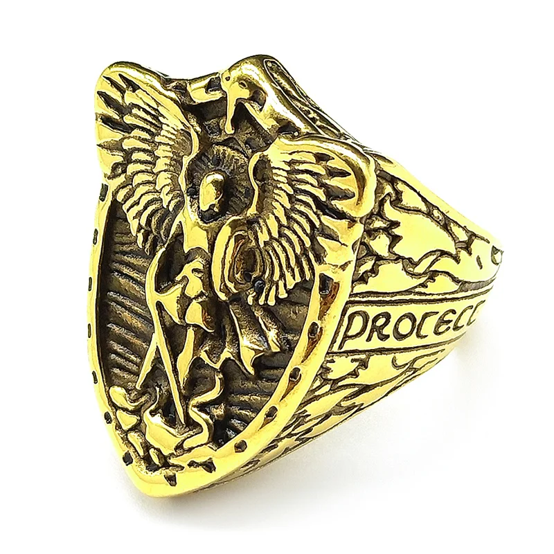 316L Vintage Saint Michael Erzengel Ring für Frauen Männer Edelstahl Gold Farbe Ritter Schild Finger Ring Amulett Schmuck – Detail 7