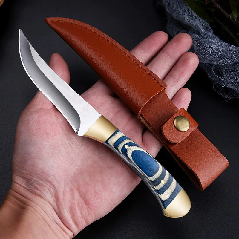 1PC 7.6-inch carving knife, kitchen knife, colorful wooden handle, suitable for family camping barbecue outdoor portable knife