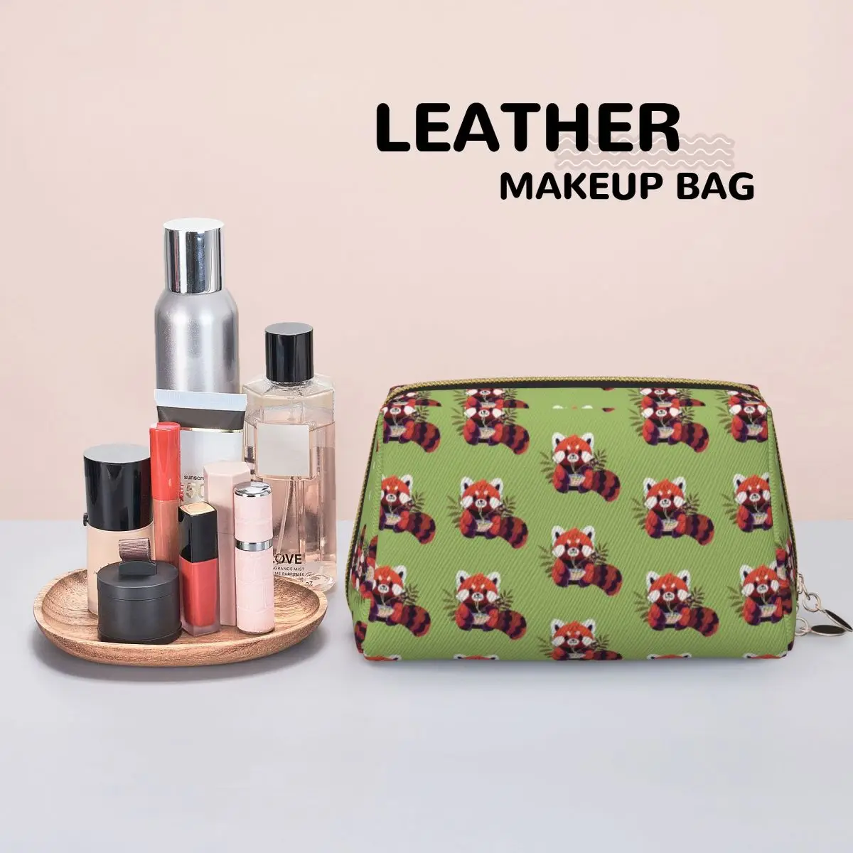 Red Panda Eating Ramen Women Cosmetic Bags Travel Makeup Organizer Pouch Toiletry Storage Dopp Kit Case