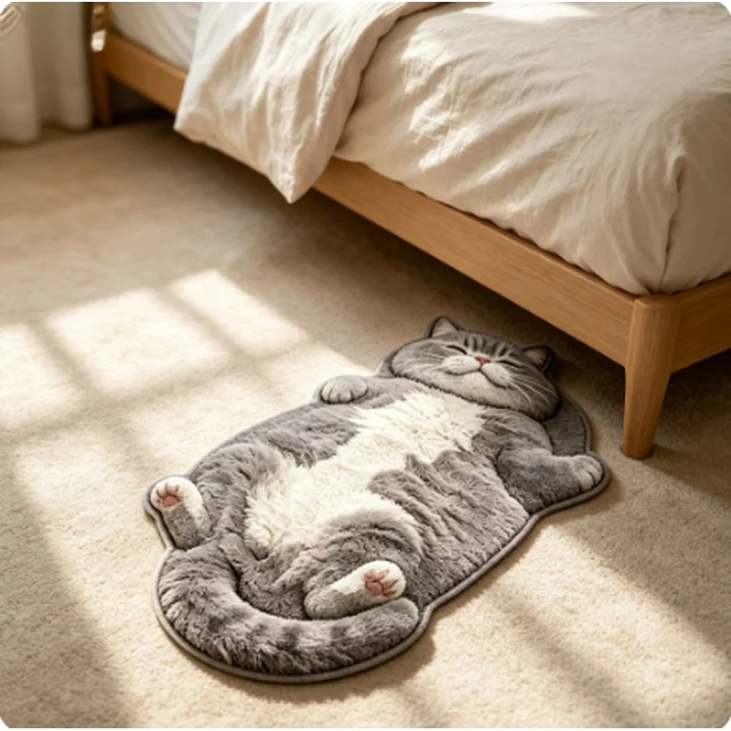 Adorable Cat-Shaped Area Rug Soft Plush Floor Mat Stylish Unique Home Decor Carpet for Living Room Bedroom Bedside