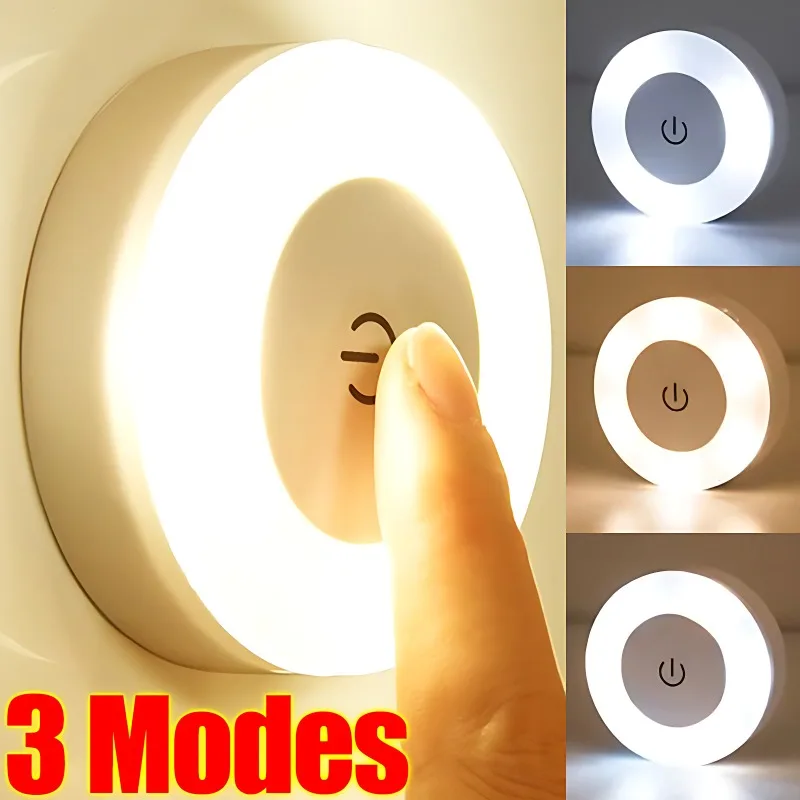 LED Touch Sensor Night Lights 3 Modes USB Rechargeable Magnetic Base Wall Lights Round Portable Dimming Night Lamp Room Decor