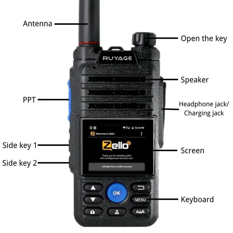 Ruyage-ZL50 Zello Walkie Talkie, 4G Radio with Sim Card, WiFi, Bluetooth, Long Range, Powerful, Powerful, 100km