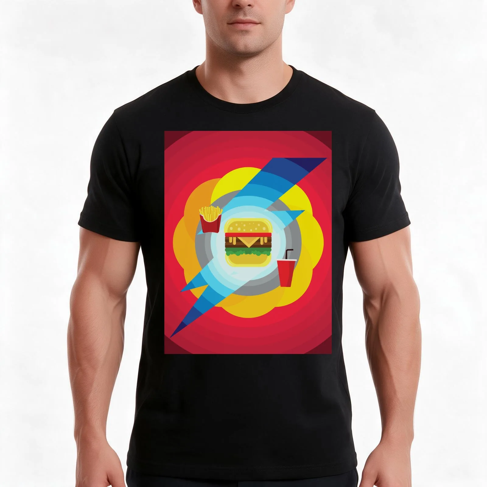 Combo Burger T-Shirt, Summer Casual Cotton Tee, Oversized Streetwear Tops, Vintage Graphic Print, Loose Fit Short Sleeve
