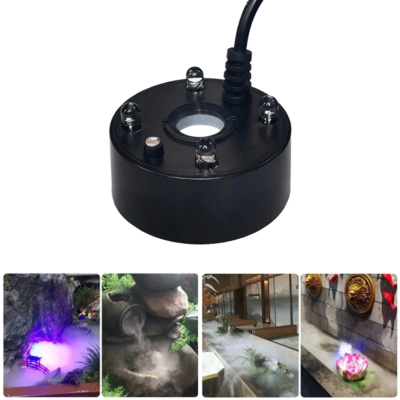 Generador de niebla USB de 5V, nebulizador, fuente de agua, atomizador para estanque de peces, cabezal atomizador con 4 luces LED de colores, 1 unidad