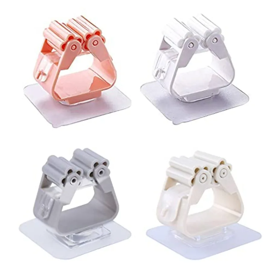Wall Mounted Mop Clip Brush Broom Holder Rack Seamless Hook Kitchen Bathroom Storage Self Adhesive Broom Holder White