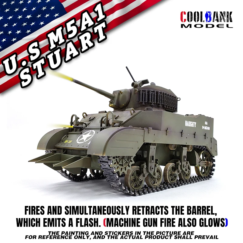 Coolbank RC Tank 1/16 USA Stuart M5A1 Isoscale simulation model Open the cannon barrel retractable Tank Toys