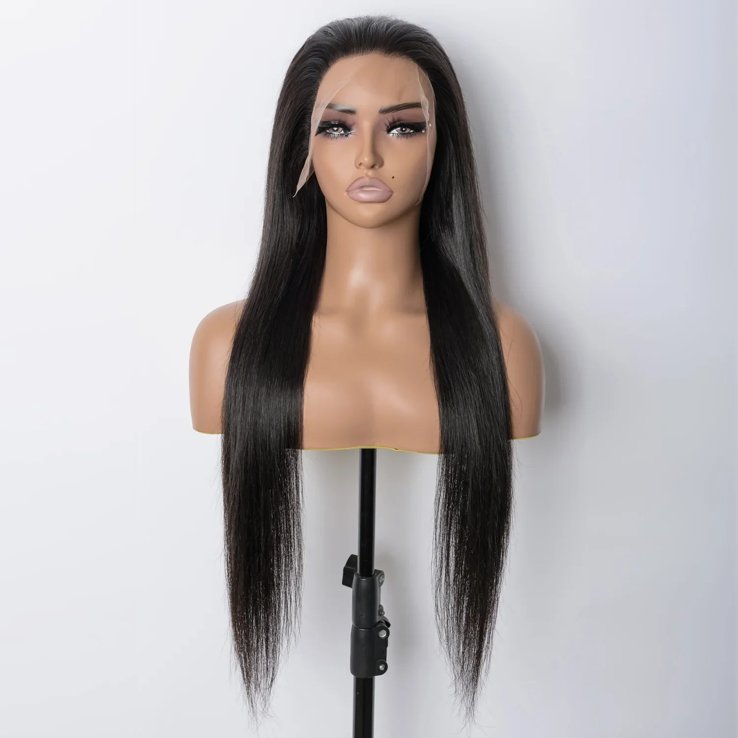 

Soft Natural Black Long 26Inch 180Density Silky Straight Lace Front Wig For Women Babyhair Synthetic Glueless Preplucked Daily