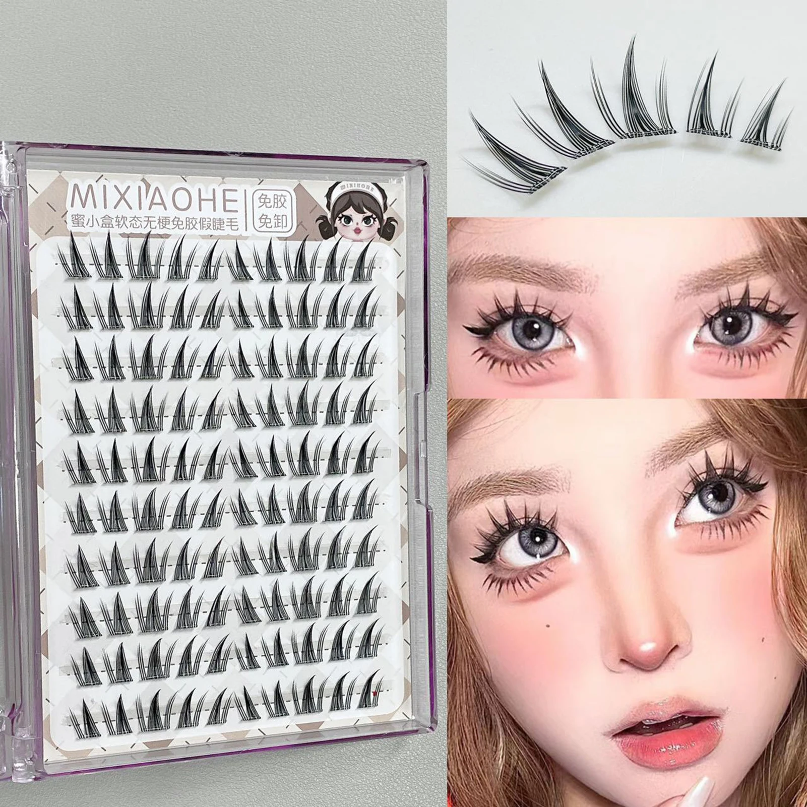 No Need Glue Sunflower Effect Fluffy False Eyelashes Self-adhesive Reusable DIY Segmented Thick Winged Lash Extension Daily Use