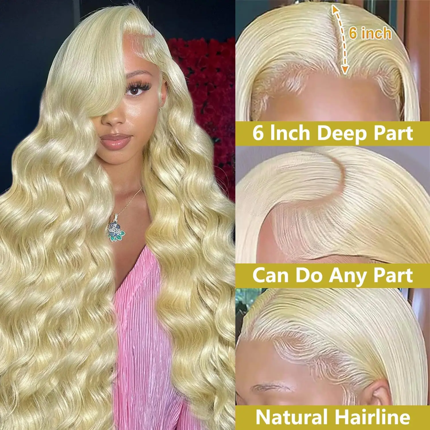 13x6 13x4 Hd Lace Frontal Wig Pre Plucked Brazilian Ponytail Human Hair Lace Frontal Wig 250% Density Silky 613 Hd Honey Blonde Lace Front Wigs Body Wave Human Hair For Women Ready to Wear On Clearance Sale Pre Plucked Wig Party Work