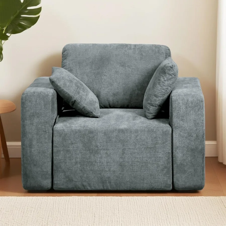 Oversized Chaise Lounge Chair Indoor with Removable Armrests Convertible Ottoman Modern Boneless S Lounge Sofa Chairs with 2 Pi