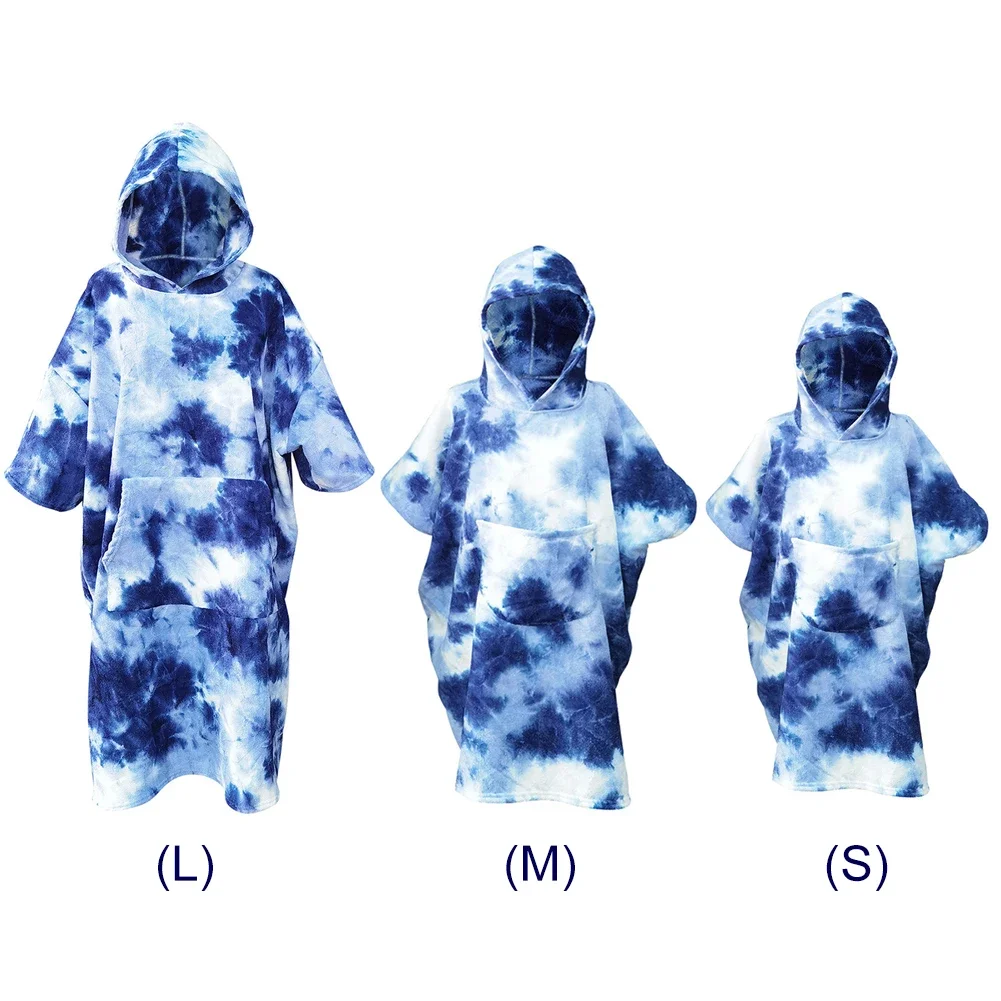 

Surf Poncho Towel Microfiber Fabric Water Sports Hooded Robe Tie-Dry Microfiber Beach Blanket with Large Pockets Bath Swim Towel