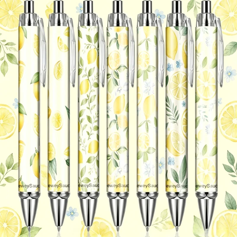 7PCS Lemon & Flower Pattern Ballpoint Pens, Desk Decor & Gifts for Colleagues and Friends, Random Styles